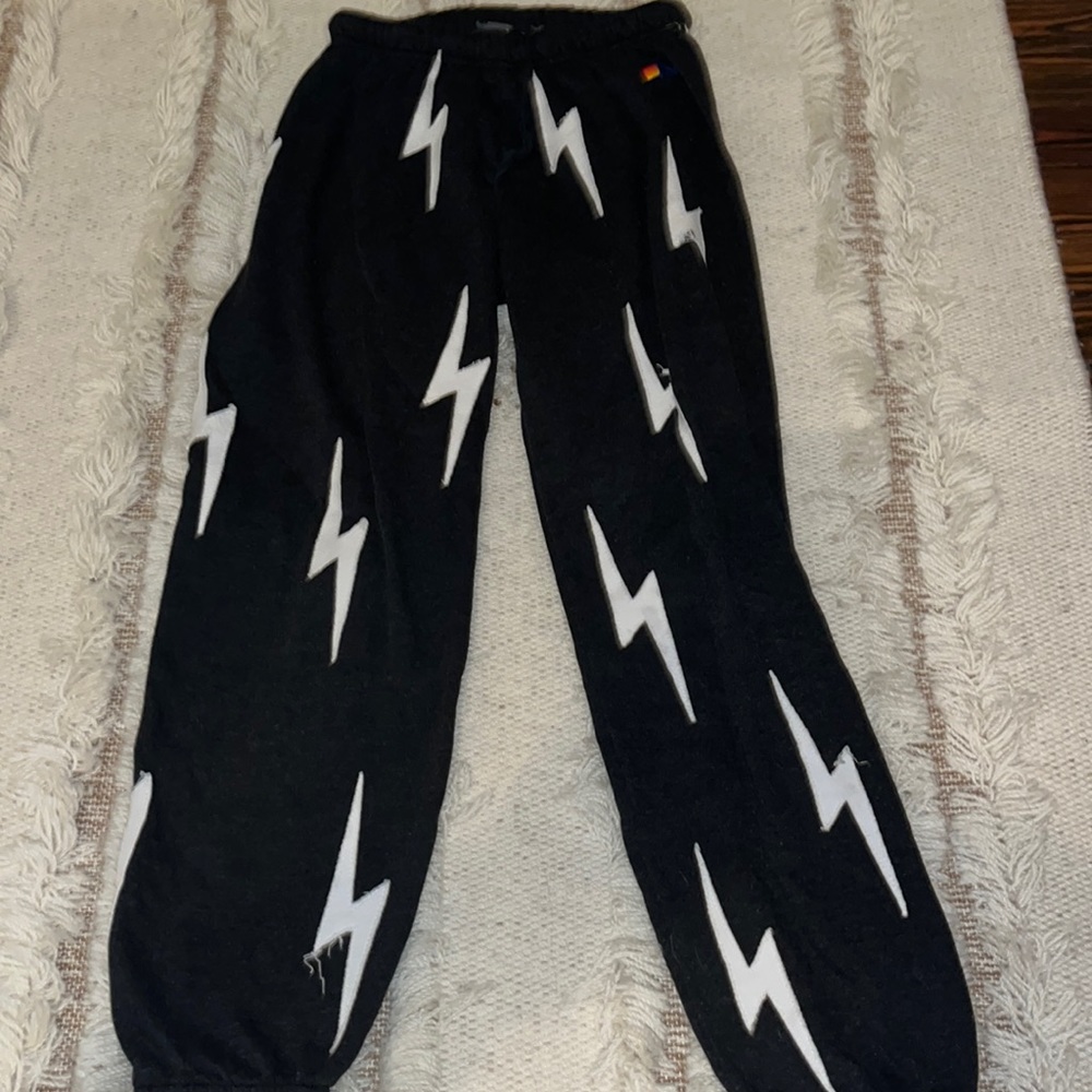 Aviator Nation - WOMEN'S BOLT STITCH REPEAT SWEATPANTS - BLACK // WHITE